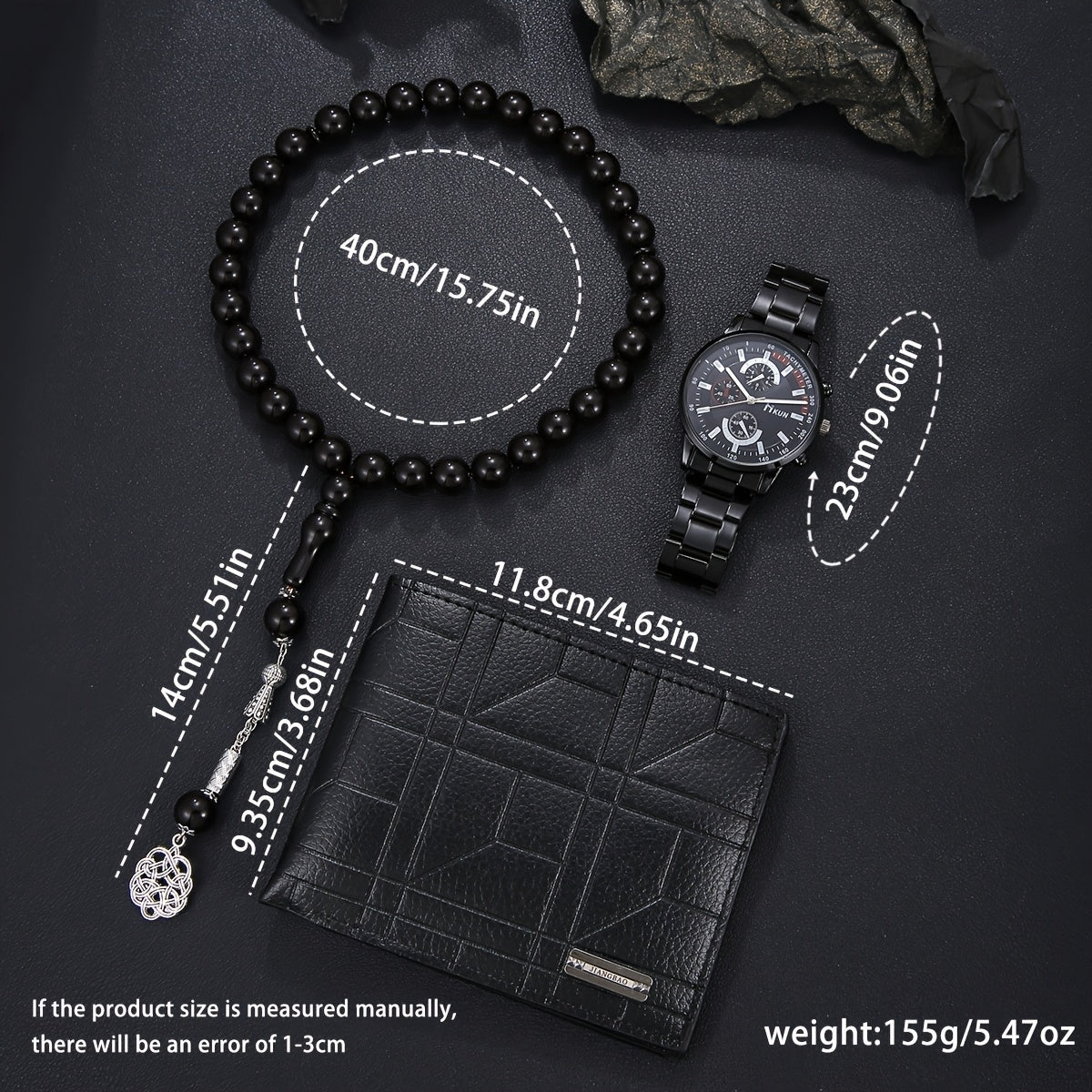 3pcs Fashionable and Handsome Business Casual Men's Quartz Watch Gift Box Set + Rosary Beads + Wallet, Perfect Gifts for Father's Day, Teacher's Day, Thanksgiving