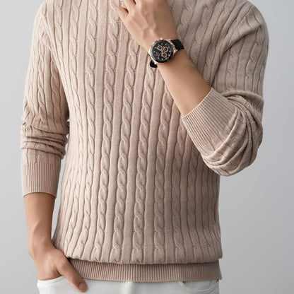 Men's Thick Winter Knit Sweater - High-Elastic Breathable Round Neck Pullover with Cross-Over Collar & Asymmetric Hem, Warm Casual Sweater for Fall/Winter, Machine Washable (Suitable for Daily Wear, Parties, Skiing) - Non- So