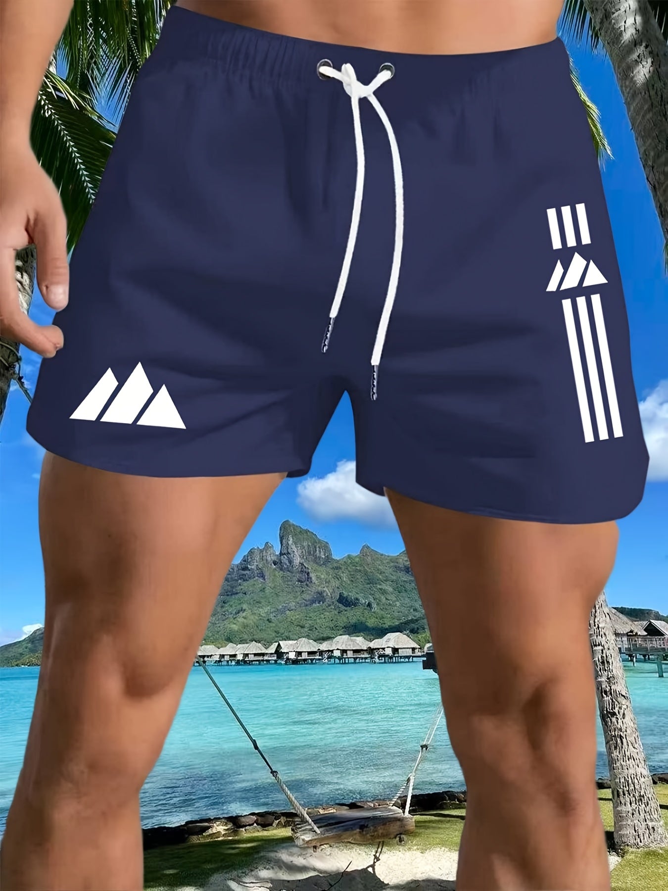 Men's Quick-Dry Geometric Beach Swim Trunks for Summer