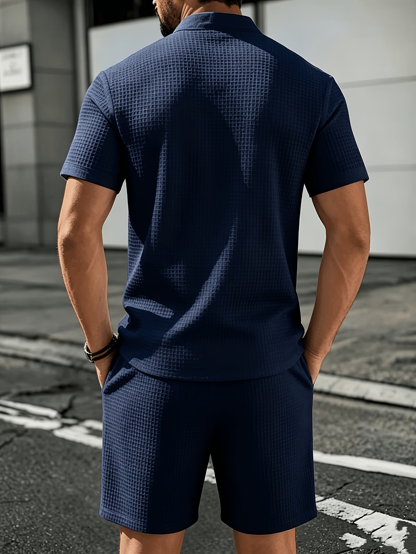 Men's Summer Knit Casual Shirt & Shorts Set with Breathable Fabric