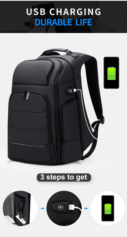 FENRUIEN Men'S Large Capacity Expandable Backpack with USB Charging, 39.62cm Laptop Bag, Durable Oxford Fabric, Multiple Compartments for Travel and Business Use, Travel Backpack   Minimalist Backpack   Durable Zippers, Lapto