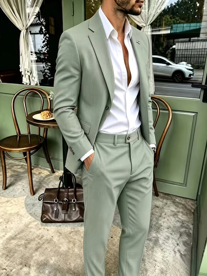 Men's Light Luxury 2-Piece Suit Set with Lapel Collar