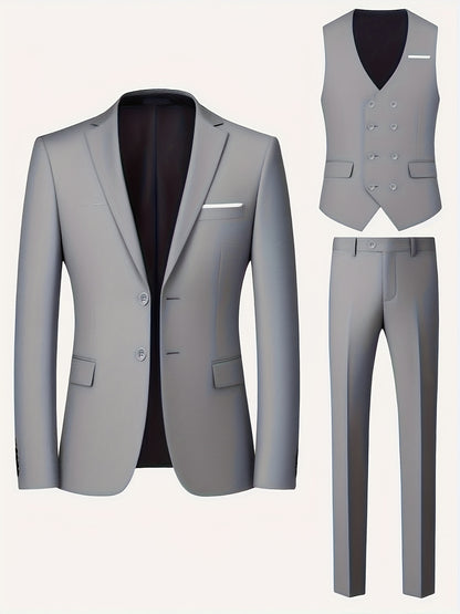 Men's 3-Piece Formal Suit Set with Jacket, Vest & Pants