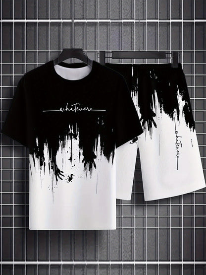 Men'S Print Short-Sleeve T-Shirt And Shorts Set, Breathable Outdoor Casual Sports Outfit, Summer 3D Print Set for Adult Men.