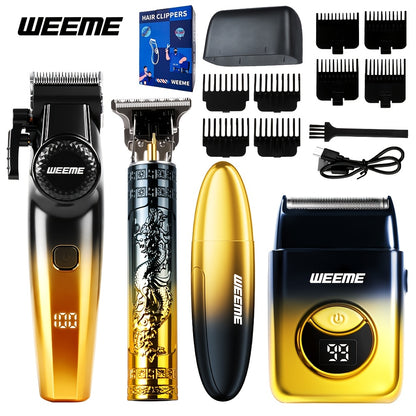 WEEME 4pcs Hair Clipper for Men Set, Cordless Electric Hair Clipper, T-Shaped Beard Trimmer & Nose Hair Trimmer, Electric Shaver, Professional Haircutting and Beauty Kit for Men Grooming, Home Barber Use, Precision Styling To