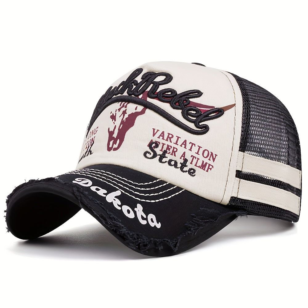 Men's Lightweight Bull Head Pattern Mesh Baseball Cap for Spring Summe