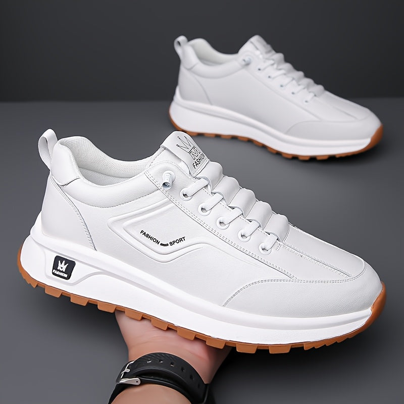 Men's All-Season Breathable White Sneakers - Casual  Sporty, Non-Slip Soft Rubber Sole, Low-Top Design with Pull Tab, Comfortable Microfiber Upper for Casual Attire