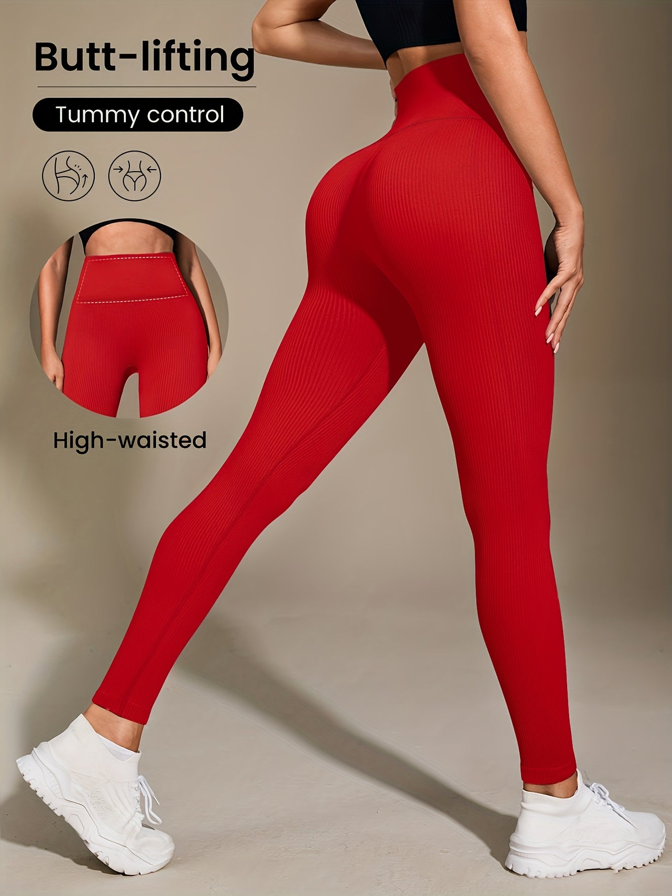 Women's High-Waisted Slimming Ribbed Leggings for Yoga