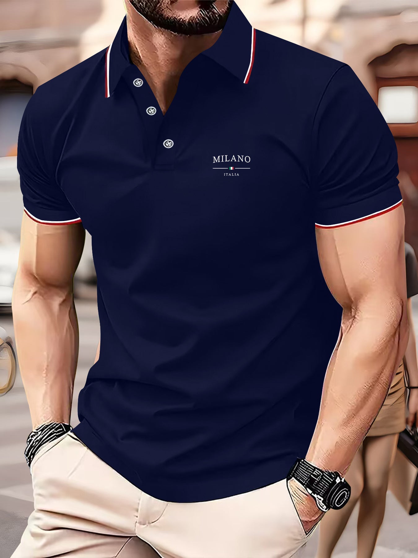 Men'S Stylish Polo Shirt with Milan Print, Perfect for Summer Sports And Casual Outings - ayq