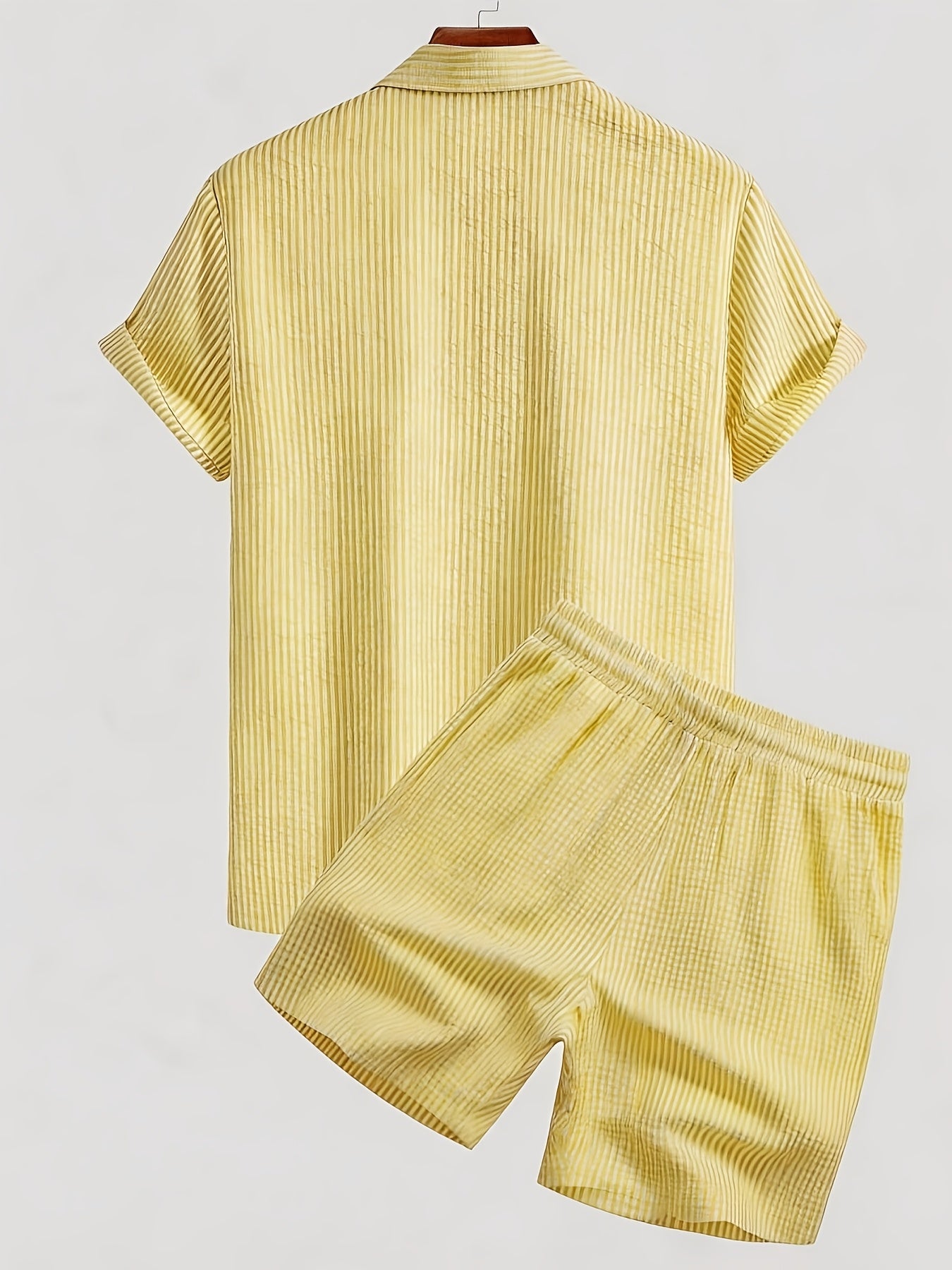 Men's Casual Breathable Bubble Stripe Pajama Set with Drawstring