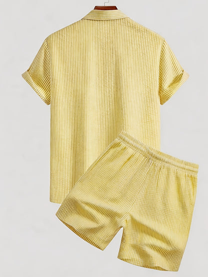 Men's Casual Breathable Bubble Stripe Pajama Set with Drawstring