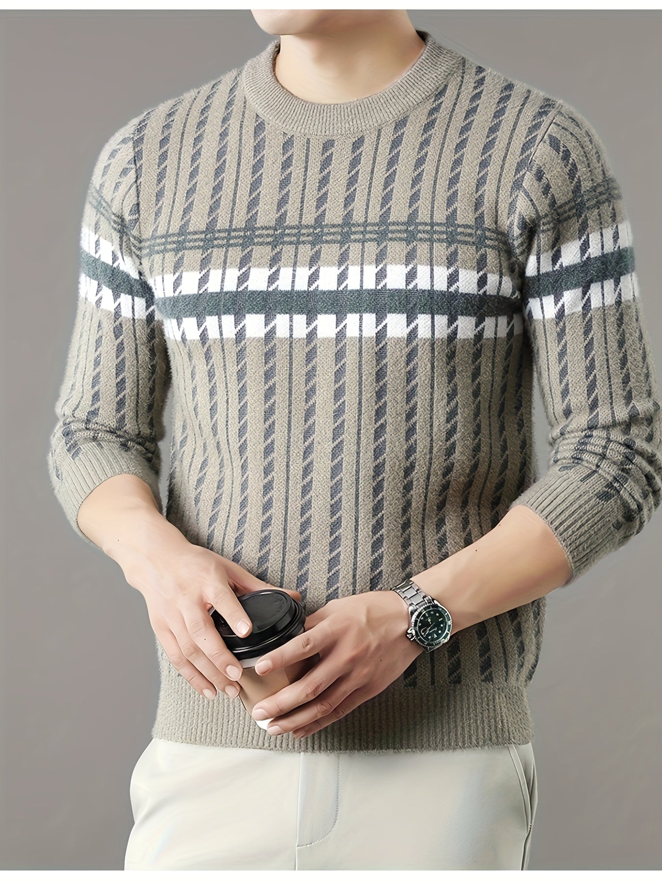 Men'S Stylish Thick Knit Sweater for Autumn And Winter, a New Casual Pullover for Warmth