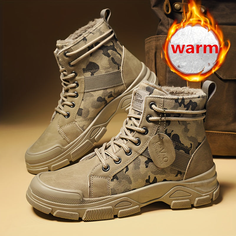 Men'S Extreme Cold Weather Snow Boots - Thermal Insulated Winter Hiking Boots with Lace-Up Closure, Non-Slip PVC Outsole - / Tan Camo - for Ice, Snow, Hunting, Camping - Durable Synthetic Upper - All-Day Warmth for Outdoor Ad
