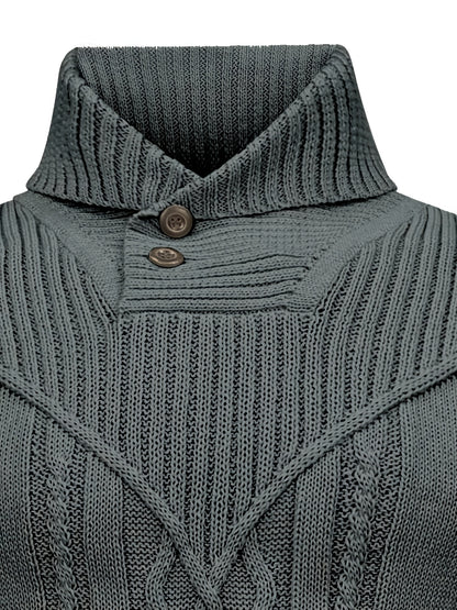 Men's High Collar Warm Knit Sweater - Stretchy Fashion Ribbed Pullover, Elegant Gentleman Cardigan