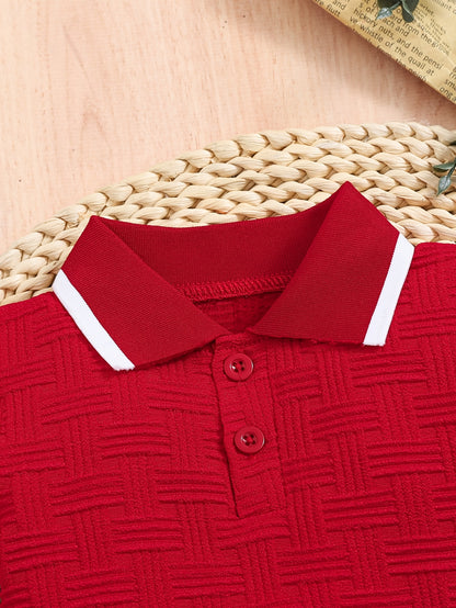 Boys' Summer Polo Shirt & Shorts Set in Jacquard Fabric