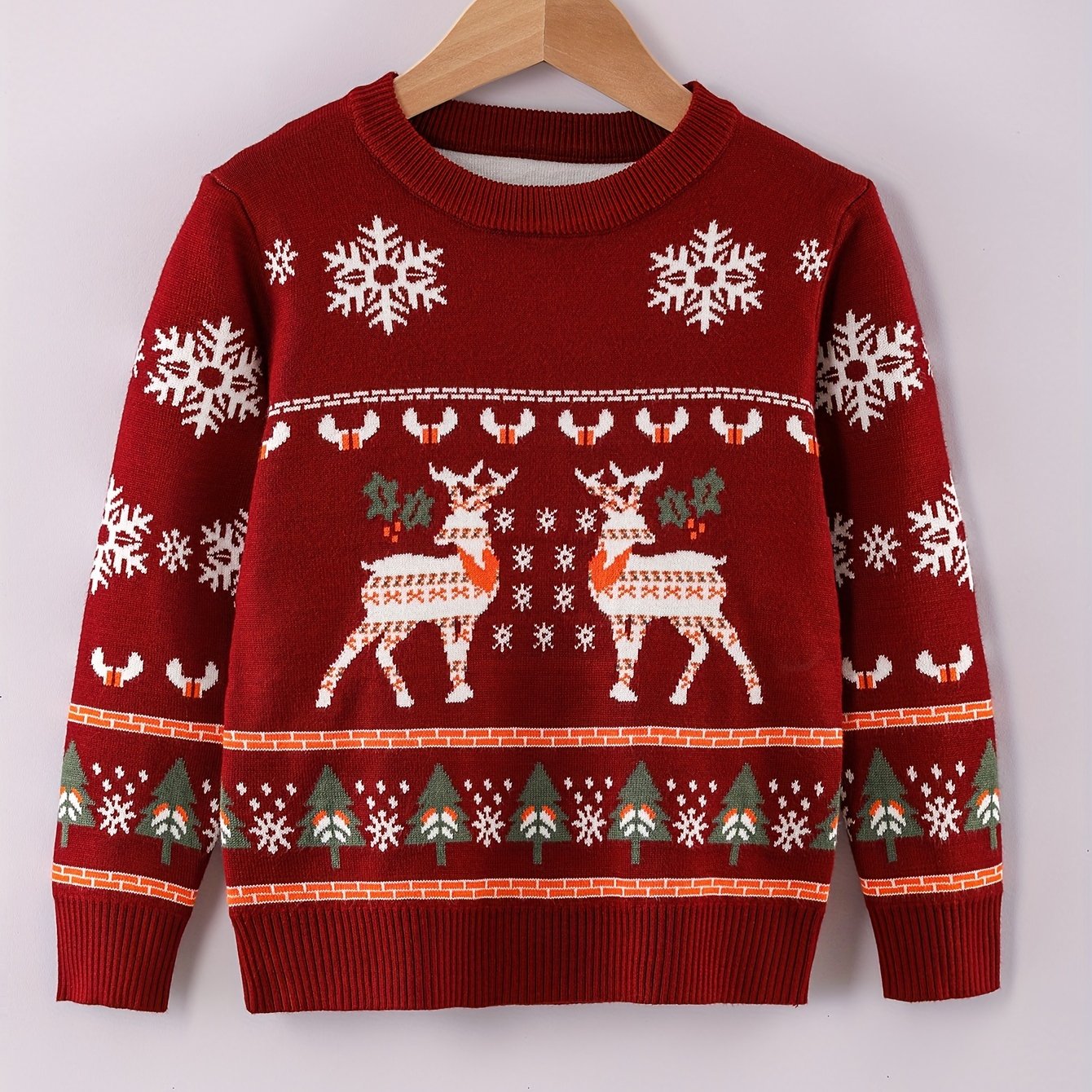 Boys' Sweater Christmas Autumn Winter Casual Fashion Sweet Romantic Loose Comfortable Round Neck Pullover Suitable for Daily Wear, Vacation, and School Knitwear