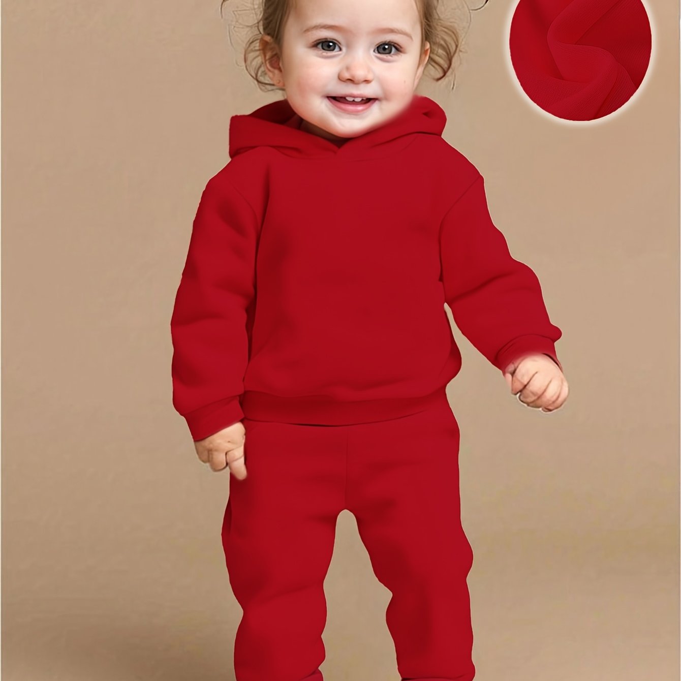 ' Fashionable Comfort Red Solid Long Sleeve Hooded Flannel Sweatshirt + Casual Sport Pants for Autumn/Winter, Valentine's Day and New Year Scenes, Hoodie, Winter Wear, Holiday Outfit, Stylish Wear, Warm Hoodie, Soft Flannel F