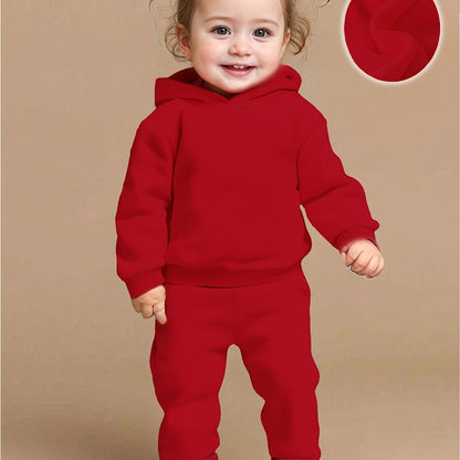 ' Fashionable Comfort Red Solid Long Sleeve Hooded Flannel Sweatshirt + Casual Sport Pants for Autumn/Winter, Valentine's Day and New Year Scenes, Hoodie, Winter Wear, Holiday Outfit, Stylish Wear, Warm Hoodie, Soft Flannel F