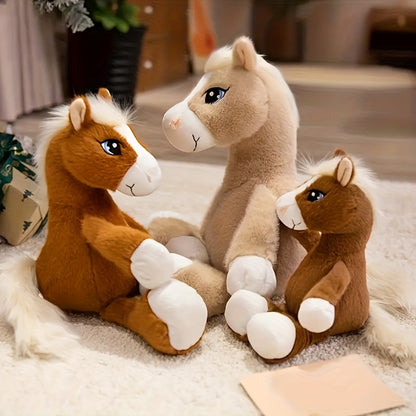 1pc Cartoon Big-Eyed Horse Plush Toy 32cm/12.6in Khaki Light Brown Dark Brown Three Colors Available Suitable for Halloween Thanksgiving Christmas New Year Valentine's Day Mother's Day Carnival Easter Use in Living Room Sofa