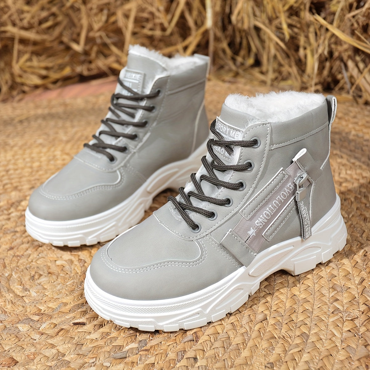 Autumn And Winter Women'S Fashionable Outdoor Plush Soft Comfortable Thick-Soled Lace-Up Ankle Boots