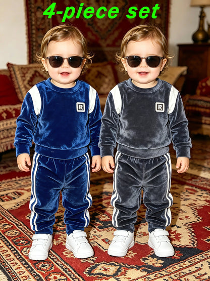 Unisex Baby Velvet Sweatshirt & Joggers Set for Fall-Winter - ayq