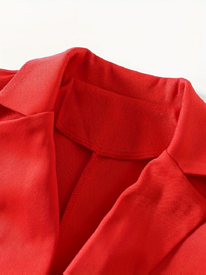 Women's Elegant Red Blazer Jacket - No-Buckle Open Front Long Sleeve Coat, Machine Washable H-Silhouette Solid Color for All-Season Office & Casual Wear
