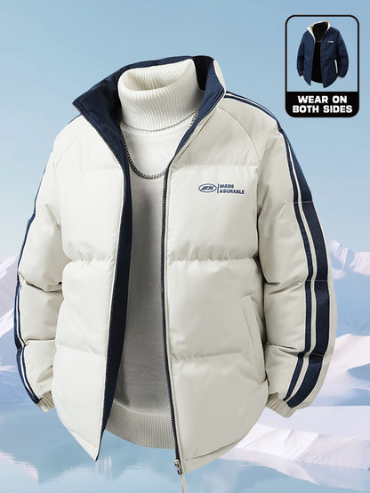 Men'S Heavy-Duty Thermal Jacket - Double-Sided Winter Coat with Full-Zip Closure, Soft Non-Stretch Fabric, Stand Collar - Cold Weather Outerwear for Office, Commuting, Thick, Outdoor - Easy-care Polyester Jacket, Winter Jacke