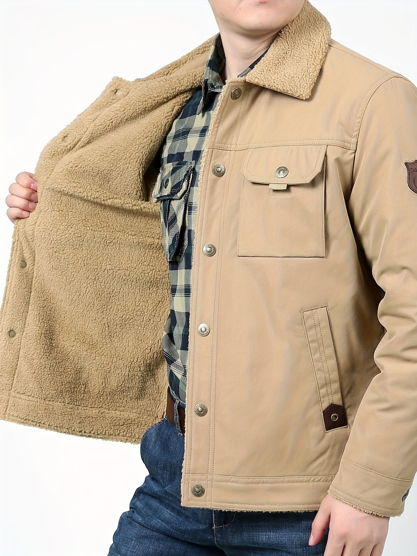 Men's High-End Fashion Casual Versatile Fleece-Lined Thickened Windproof Warm Hooded Winter Jacket