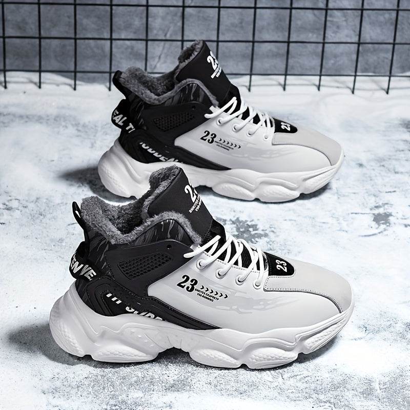 Men's High-Top Winter Sneakers with Thick Rubber Sole & Warm Fabric - Black/White/Grey/Grey Sneakers for Gym,, Casual Wear, Trainers, High Top Sneakers For Men, Black Trainers Men, Mens Shoe, High Tops Sneakers For Men Black,
