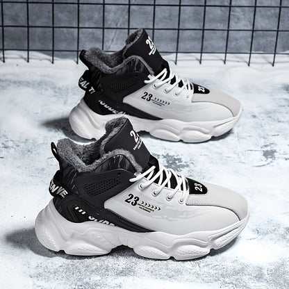 Men's High-Top Winter Sneakers with Thick Rubber Sole & Warm Fabric - Black/White/Grey/Grey Sneakers for Gym,, Casual Wear, Trainers, High Top Sneakers For Men, Black Trainers Men, Mens Shoe, High Tops Sneakers For Men Black,