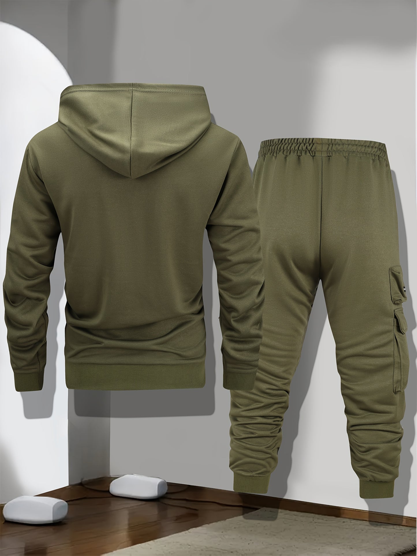 Men'S Casual Sports Two-Piece Set with Multiple Pockets, Featuring a Hooded Design, Suitable for Fashion, Running, And Hiking