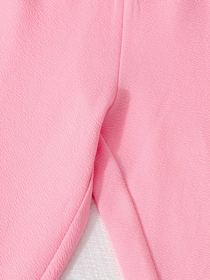 ' Fashionable Autumn Elegant Lapel Bow-Decorated Long-Sleeved Shirt And Straight Wide-Leg Trousers Two-Piece Set, for Outdoor