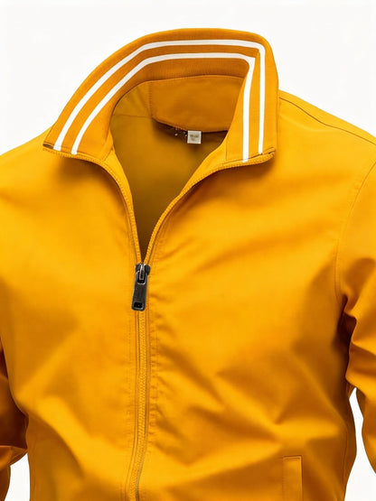 Men's Polyester Bomber Jacket with Sporty Zipper Design