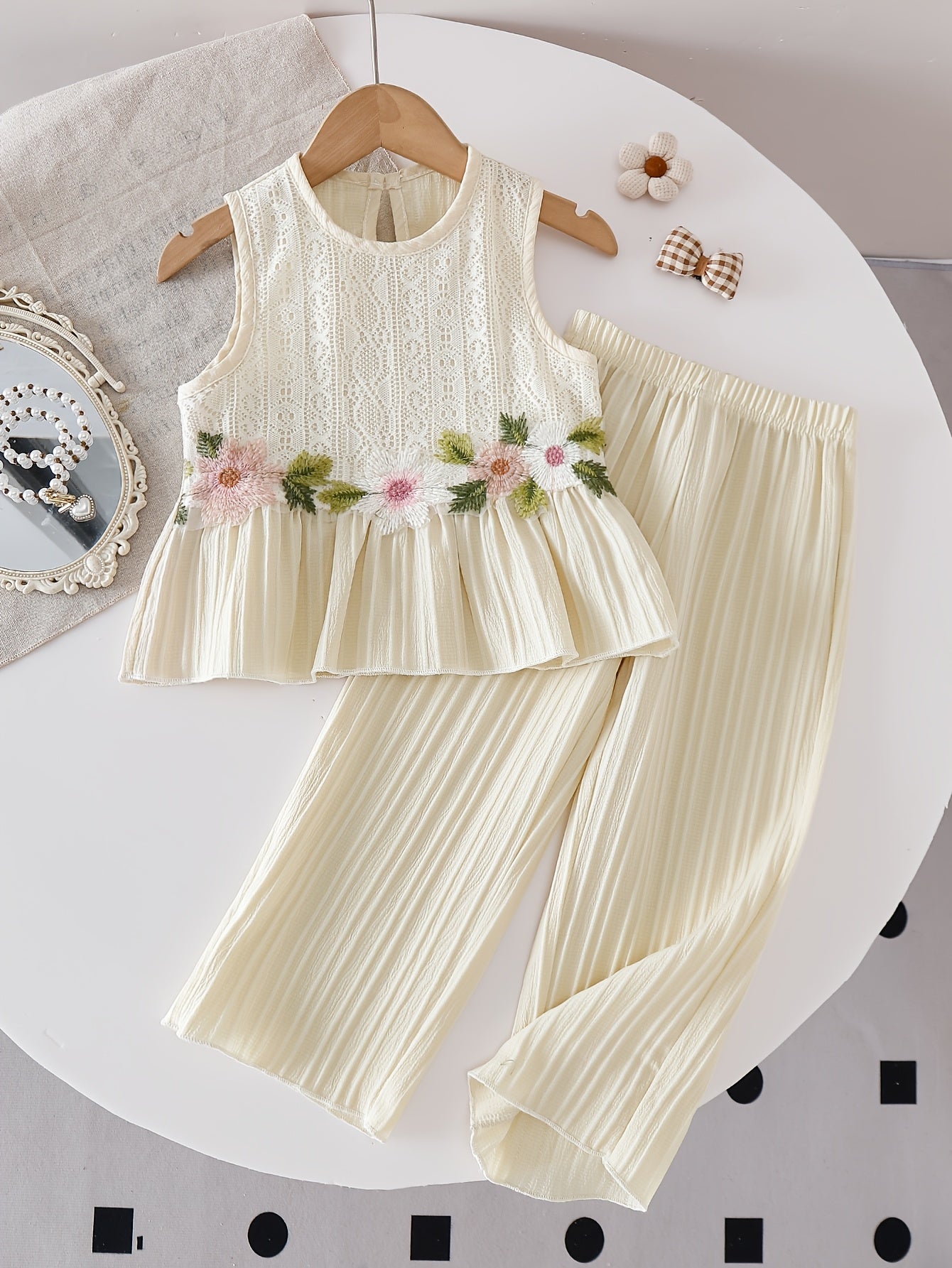 Baby Girl Spring/Summer Lace Trim Ruffle Pants Set