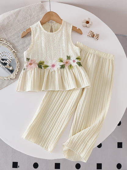 Baby Girl Spring/Summer Lace Trim Ruffle Pants Set