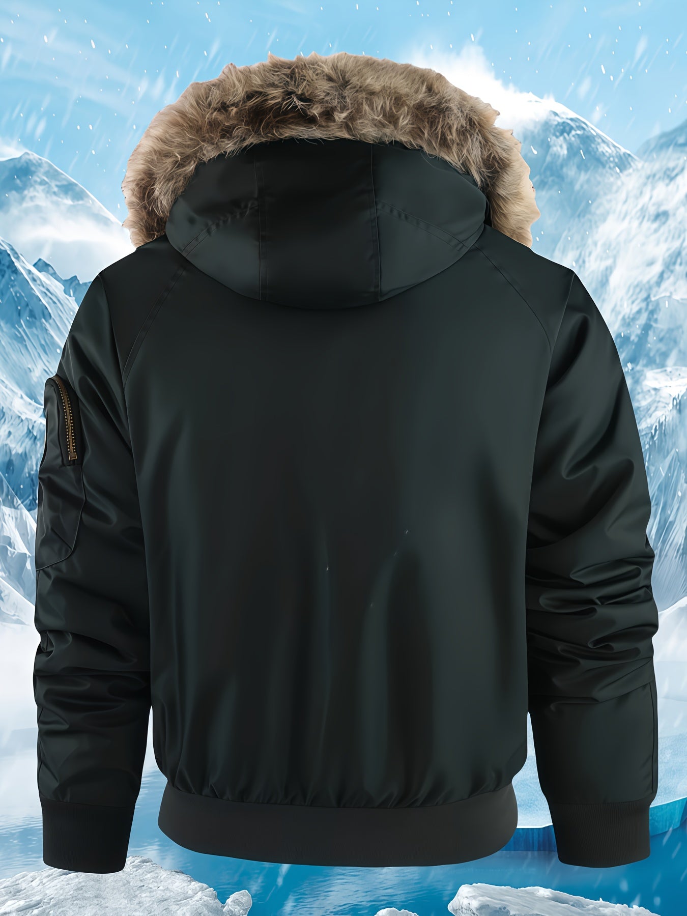 Men's Winter Coat - New Warm Hooded Jacket with Golden Print Accents, Loose Fit Casual Outerwear for Cold Weather, Machine Washable, Thick Comfort Plush Lining