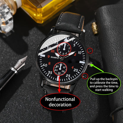 5pcs Men'S Quartz Watch Set, Includes a Gift Box, Watch, Belt, Wallet, Keychain, And Glasses, Perfect for a Gift.
