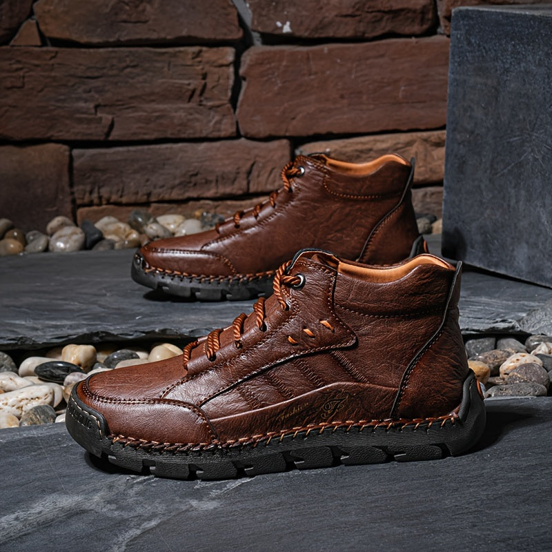 Men's Casual Handmade Short Boots with Lace-Up Design