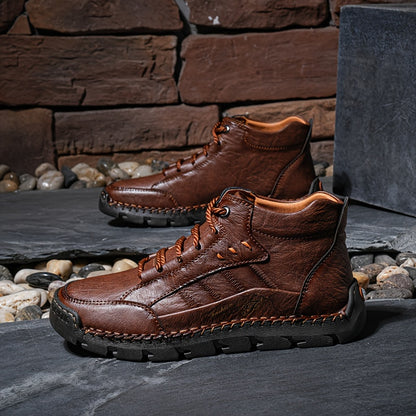 Men's Casual Handmade Short Boots with Lace-Up Design