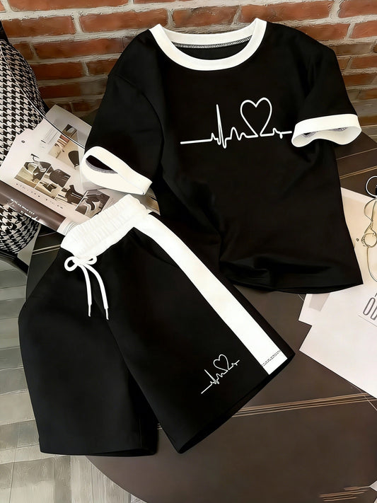 Women’s Elegant Color Block Short Sleeve & Shorts Set