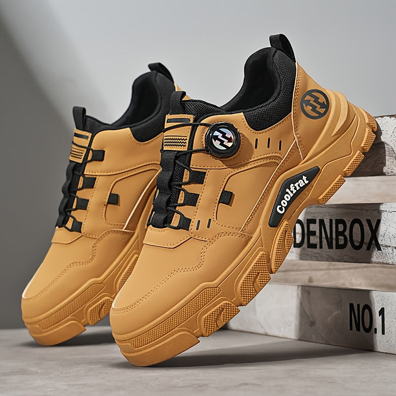 Men's Solid Color Skate Sneakers - Adjustable Rotating Buckle Straps, Slip-Resistant PVC Sole  Durable PU Upper, Low-Top Lace-Up Design for Hiking, Walking, Daily Wear - All-Season Casual Streetwear Shoes, Skate Shoes