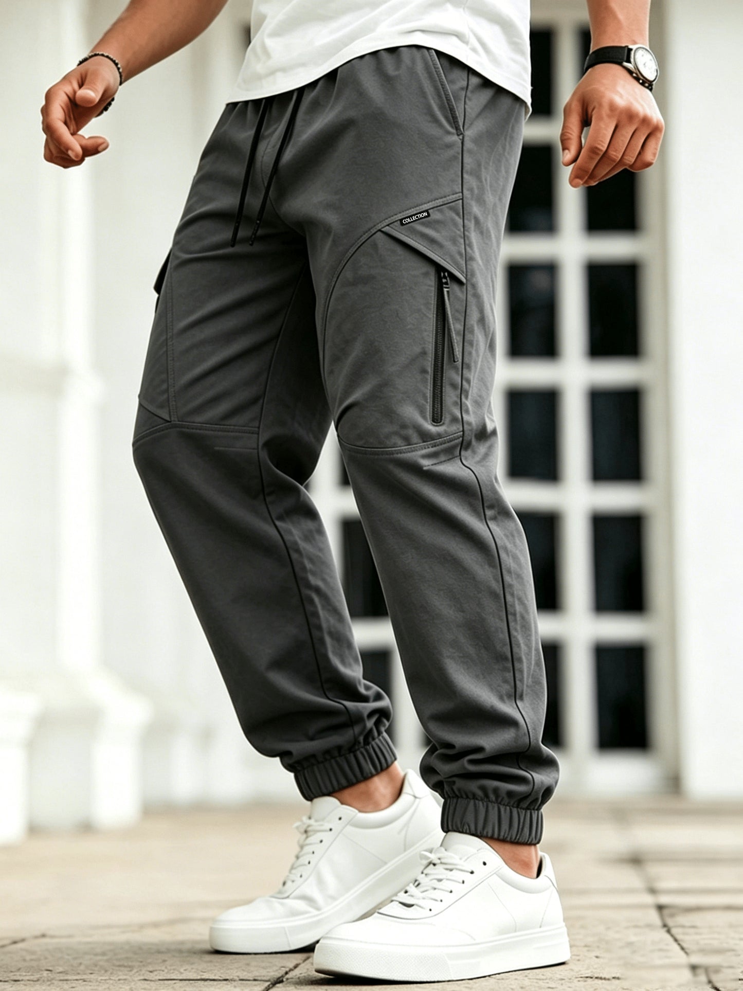 Men's Casual Loose-Fit Cargo Pants with Elastic Waist and Multi Pocket