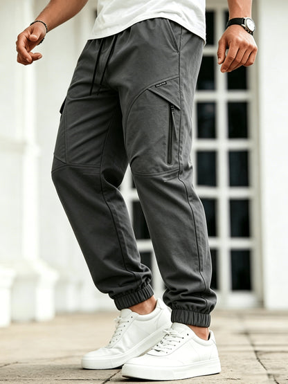Men's Casual Loose-Fit Cargo Pants with Elastic Waist and Multi Pocket