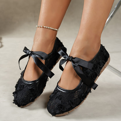 Elegant Women’s Lace Bow Mary Jane Ballet Flats