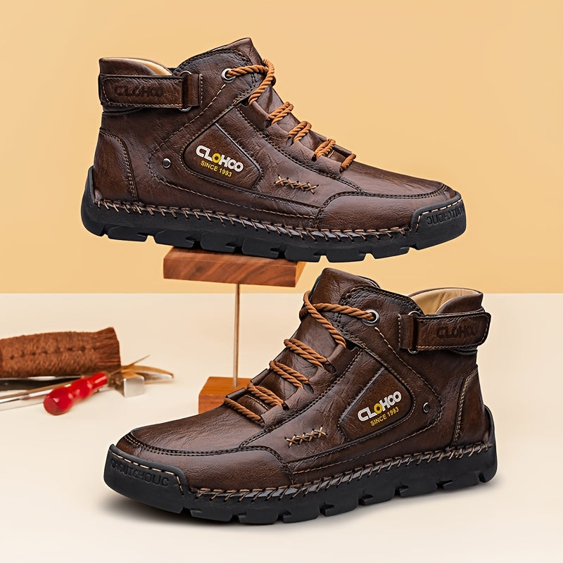 Men's Retro High-Top Casual Ankle Boots with Buckle & Lace-Up
