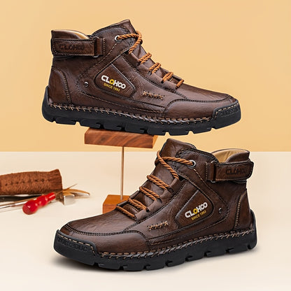 Men's Casual High-Top Ankle Boots with Buckle and Lace-Up