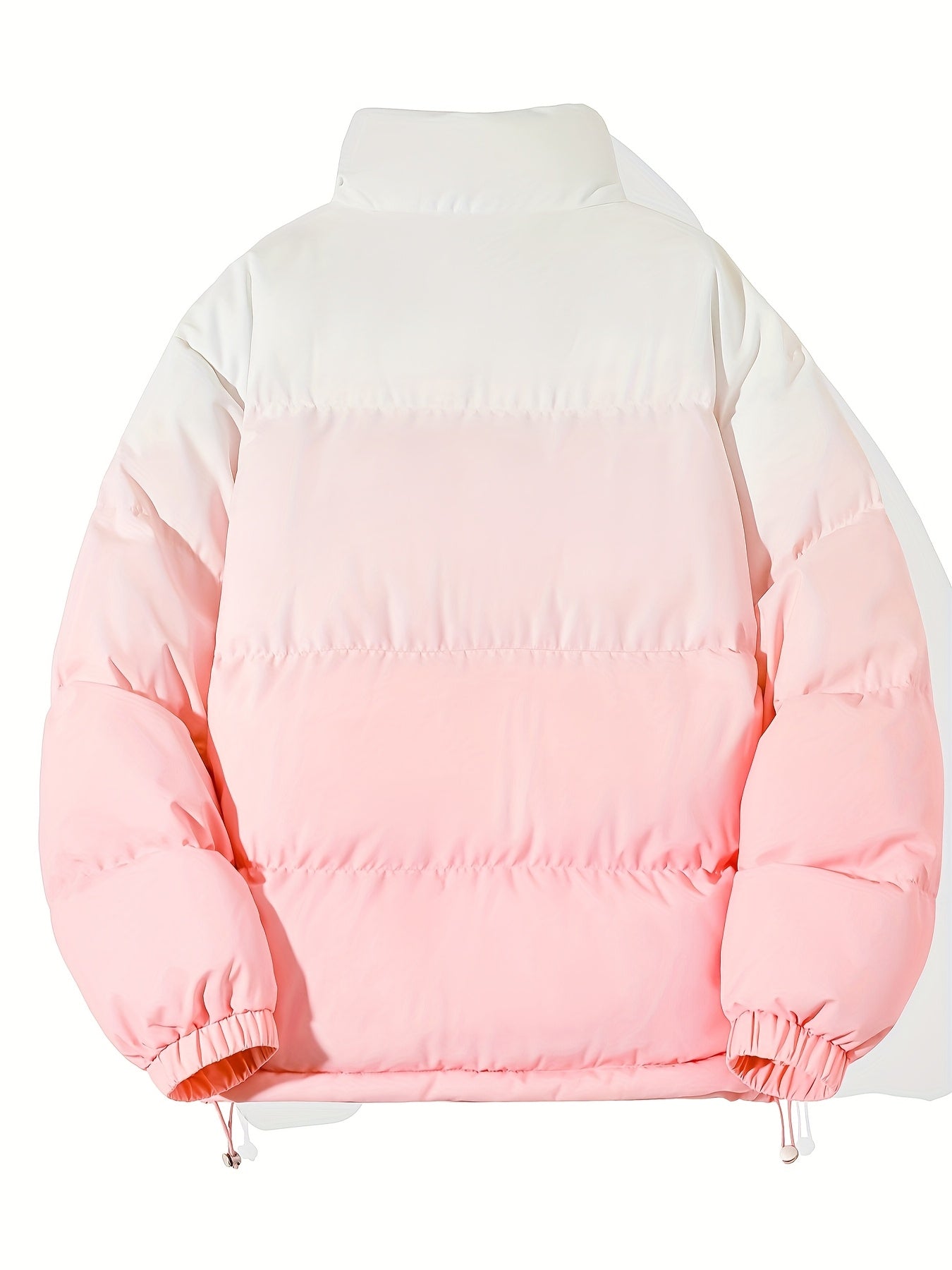 1pc Men'S Street Style Stand Collar Coat, Alphabet Print, Regular Fit, Drawstring Detail, Non-Stretch Woven Polyester, 100% Polyester Filler, Long Sleeve Casual Warm Gradient Jacket for Autumn and Winter