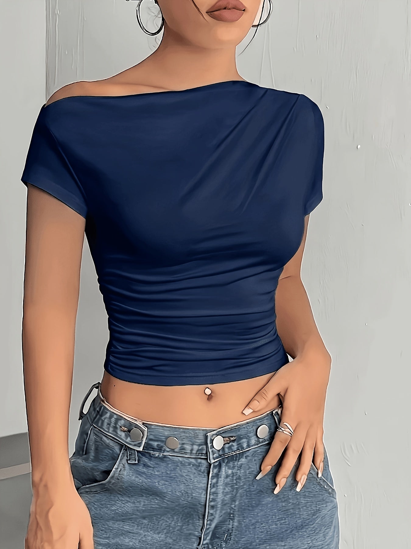 Elegant Off-Shoulder Asymmetrical Knit T-Shirt for Women