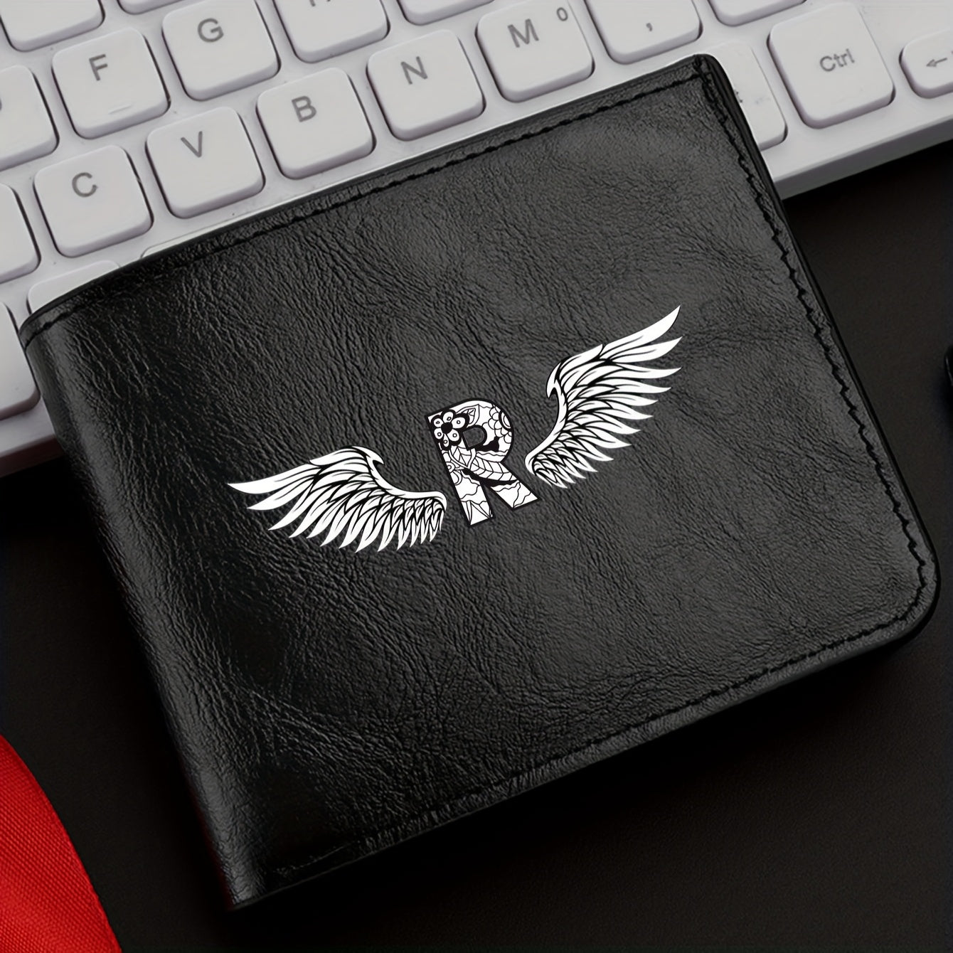 Wing Letter Print Faux Leather Wallet - Casual Fold Design with Credit Card Slots and Coin Purse, Perfect Valentine's Day Gift