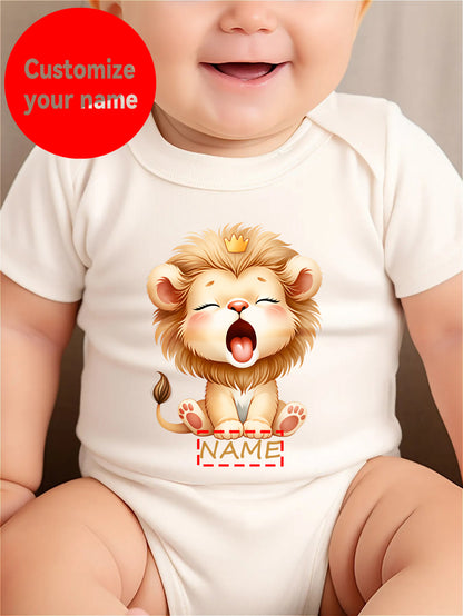 Baby Boy Cotton Jumpsuit with Lion Print, Summer Casual